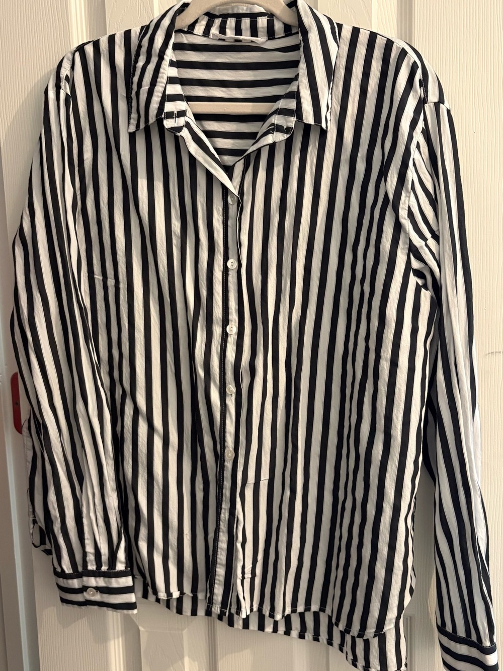 Jane and Delancey Black and White Vertical Stripe Button-Down Shirt
